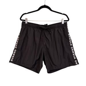 H&M Swimming Shorts Mens XL Black NVRMND Side Print Casual Drawstring Beach Surf